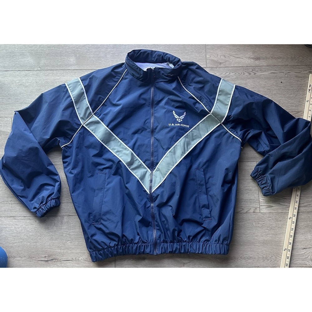 00s  vintage US Air Force blue gray nylon reflective‎ windbreaker jacket size XL